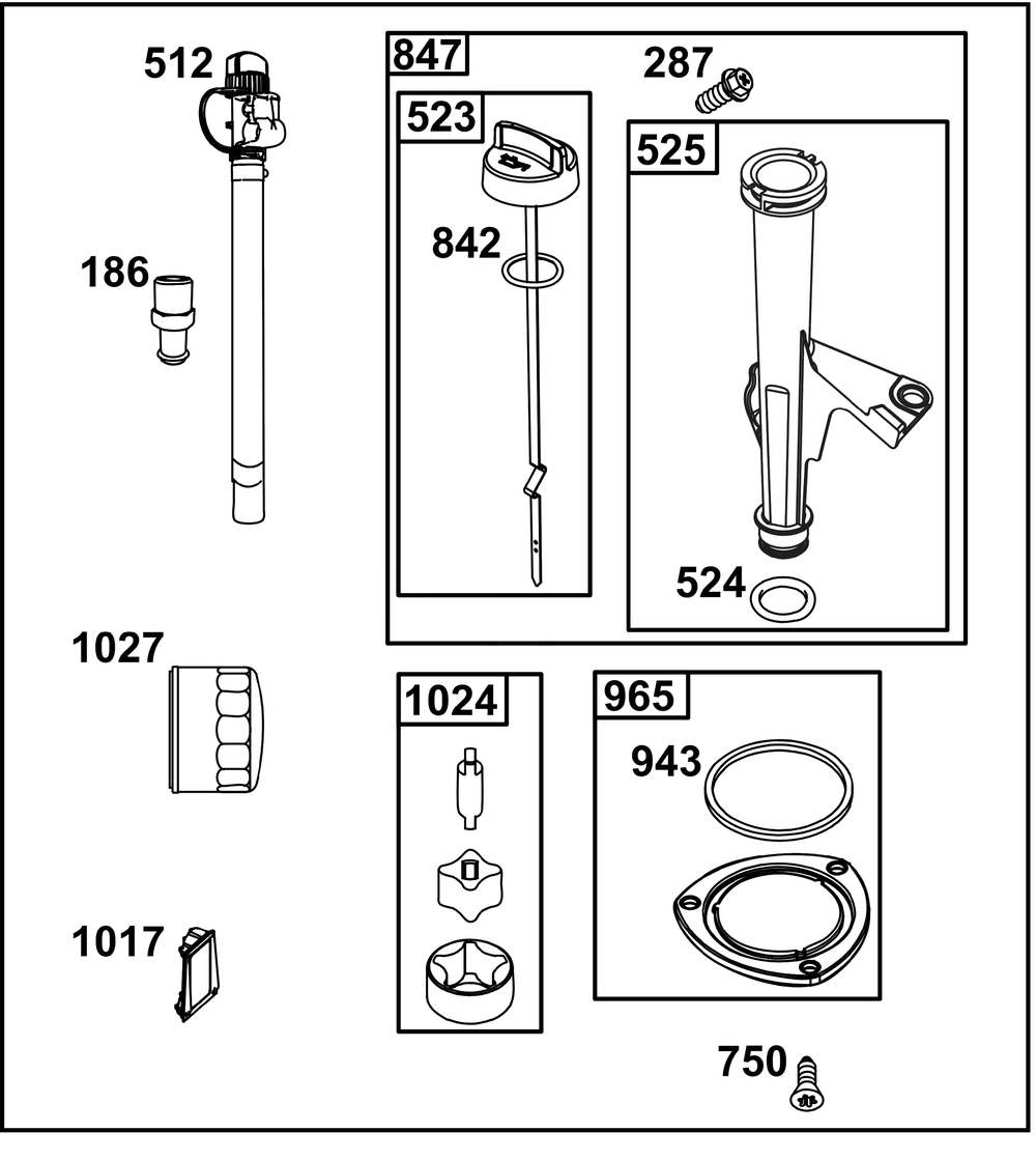 Lubrication Group Diagram and Parts List for 40N777-0036-B5 400000 - 699999 Briggs and Stratton Engine